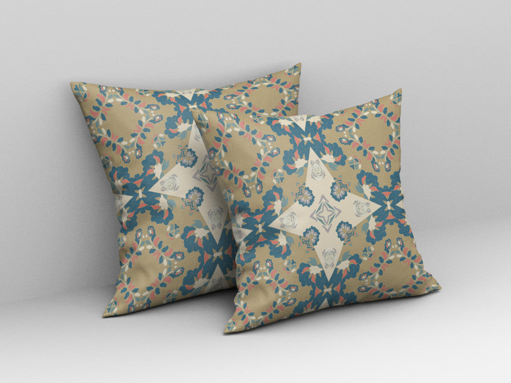 Muted Yellow & Teal Floral Suede Pillow