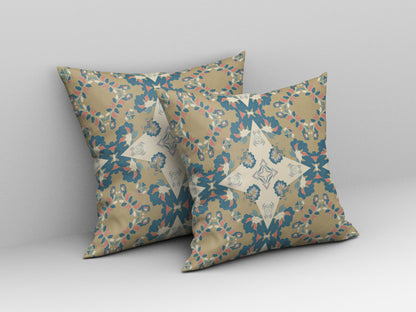 Muted Yellow & Teal Floral Suede Pillow