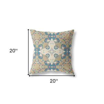 Muted Yellow & Teal Floral Suede Pillow