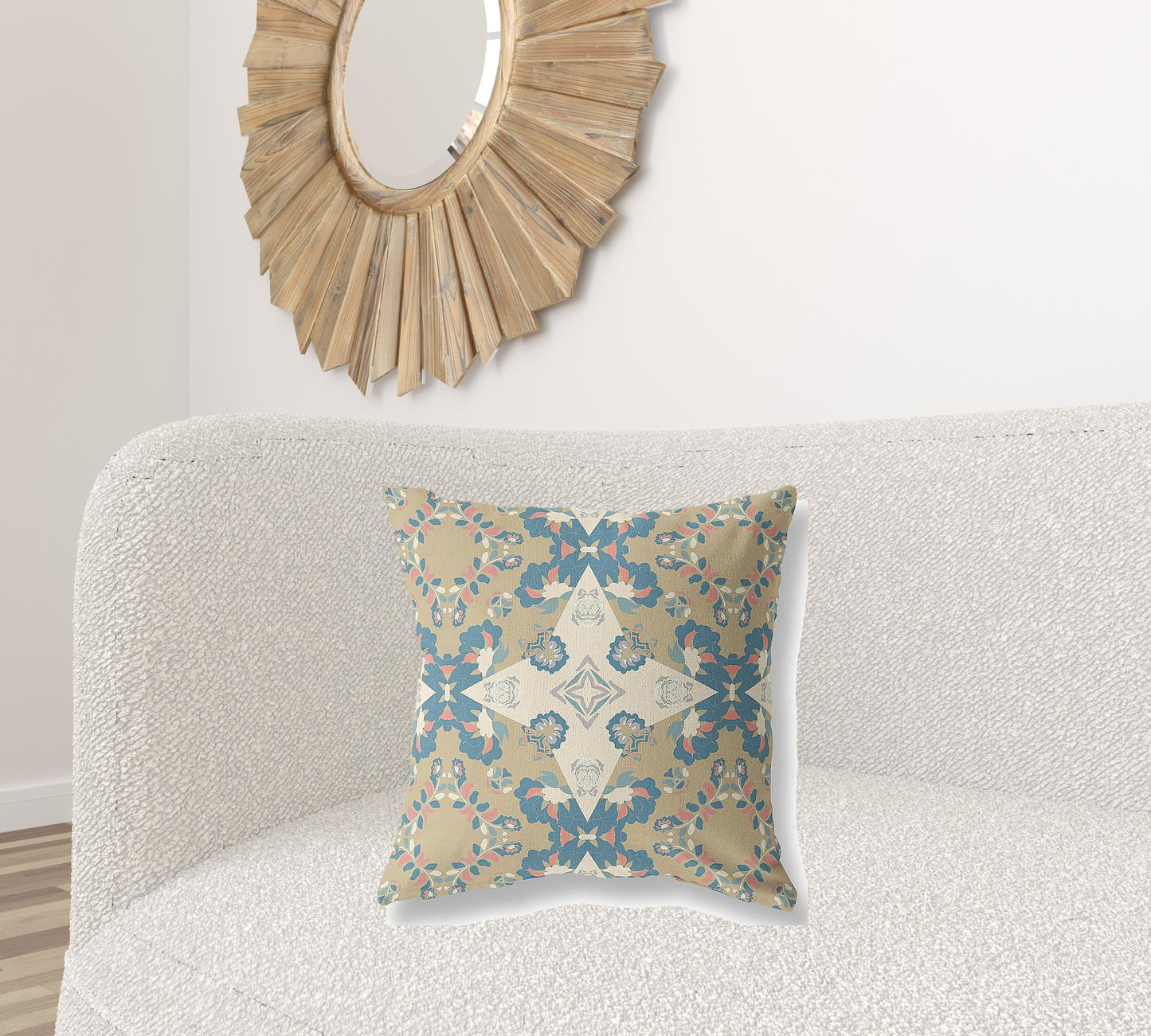 Muted Yellow & Teal Floral Suede Pillow