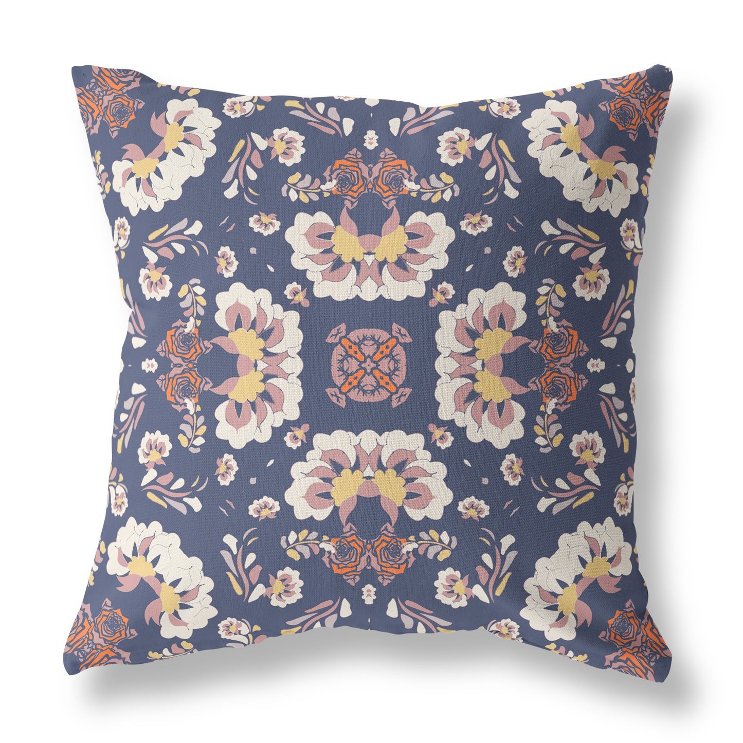 Blue & White Floral Suede Pillow