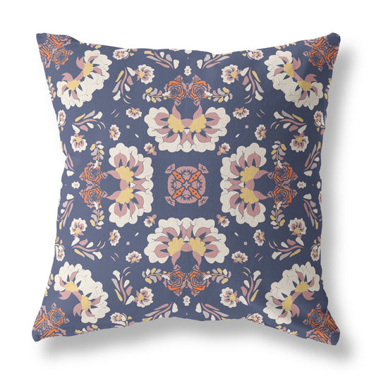 Blue & White Floral Suede Pillow