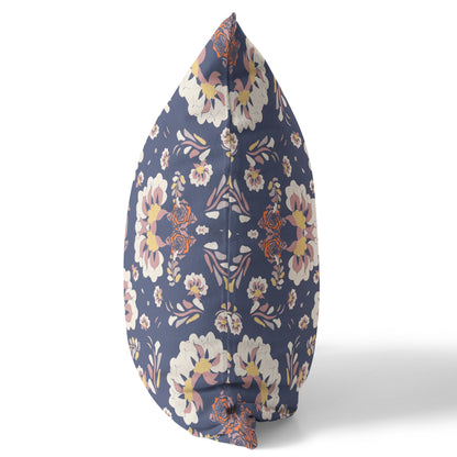 Blue & White Floral Suede Pillow