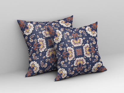 Blue & White Floral Suede Pillow