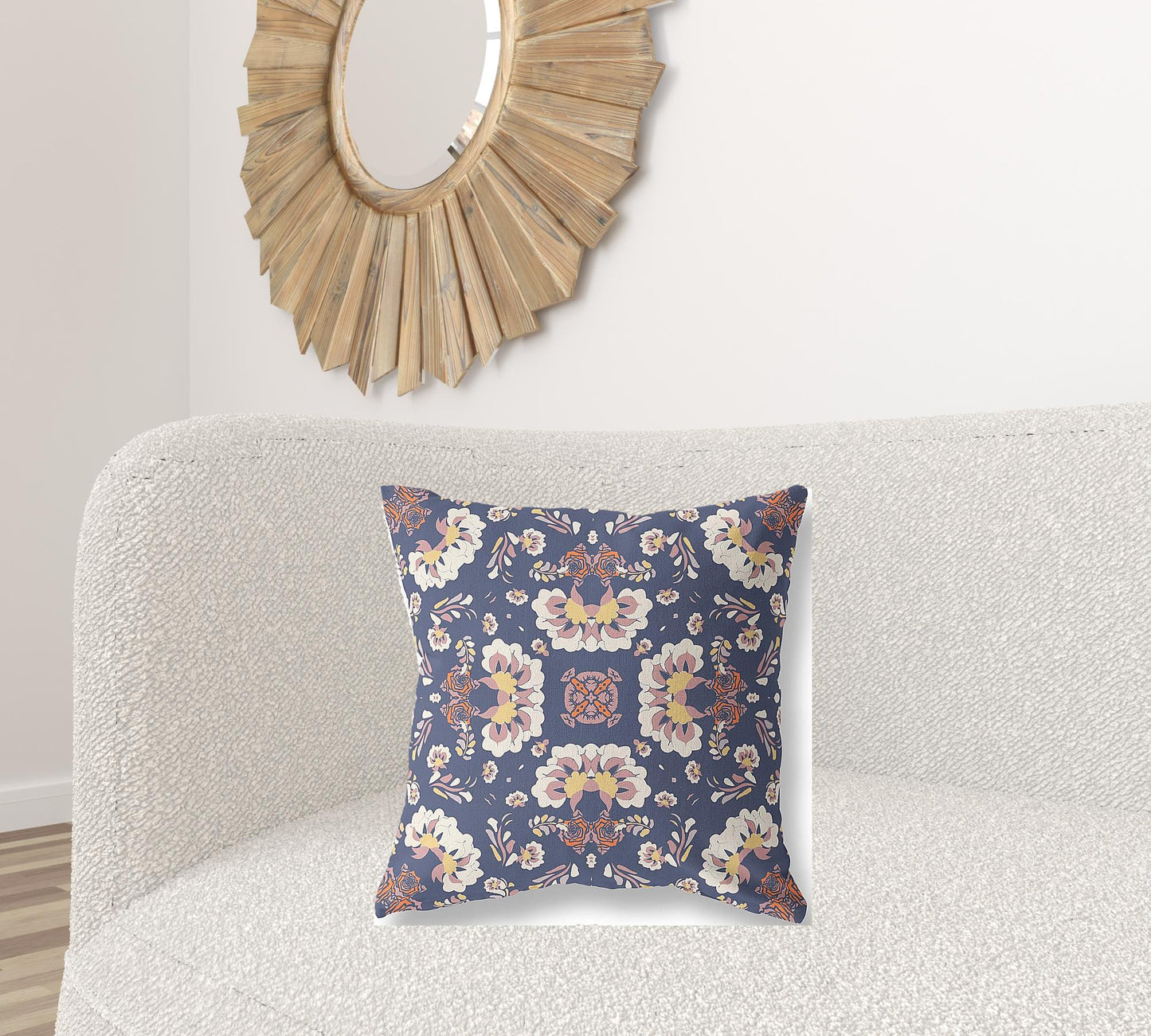 Blue & White Floral Suede Pillow