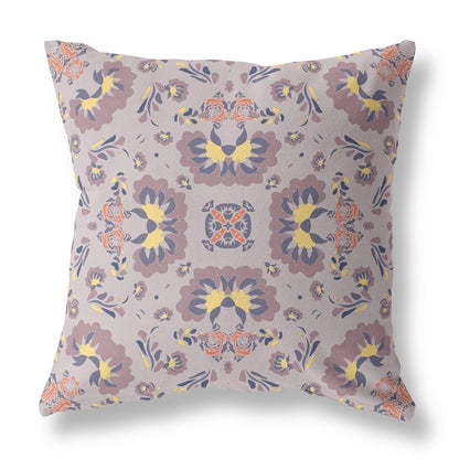 Muted Purple & Yellow Floral Suede Pillow