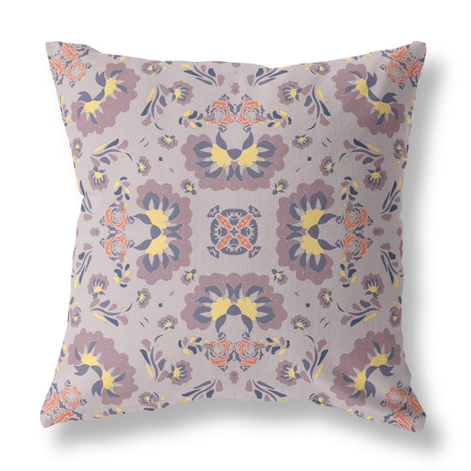 Muted Purple & Yellow Floral Suede Pillow