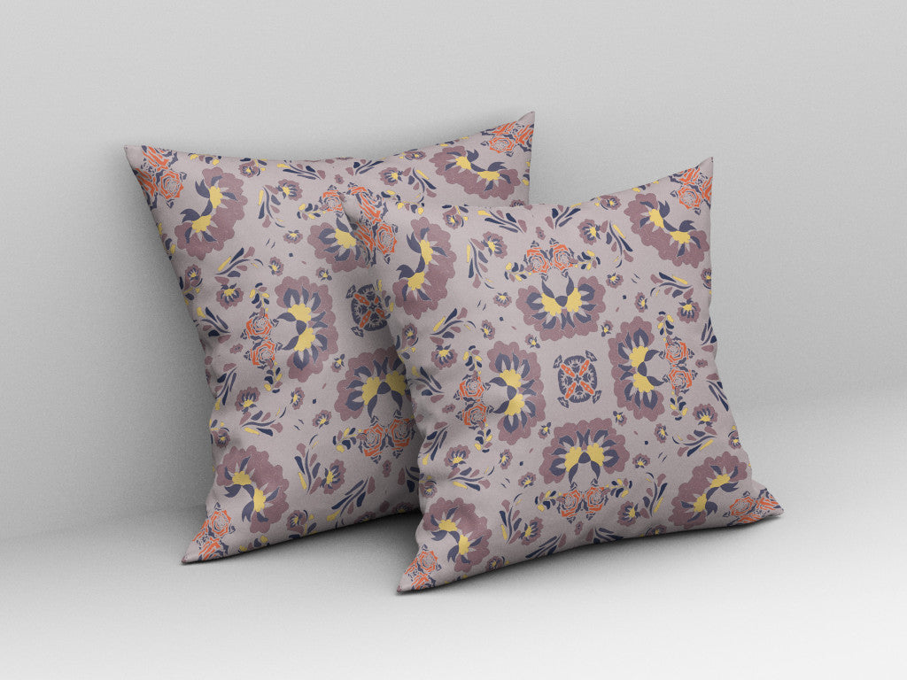 Muted Purple & Yellow Floral Suede Pillow