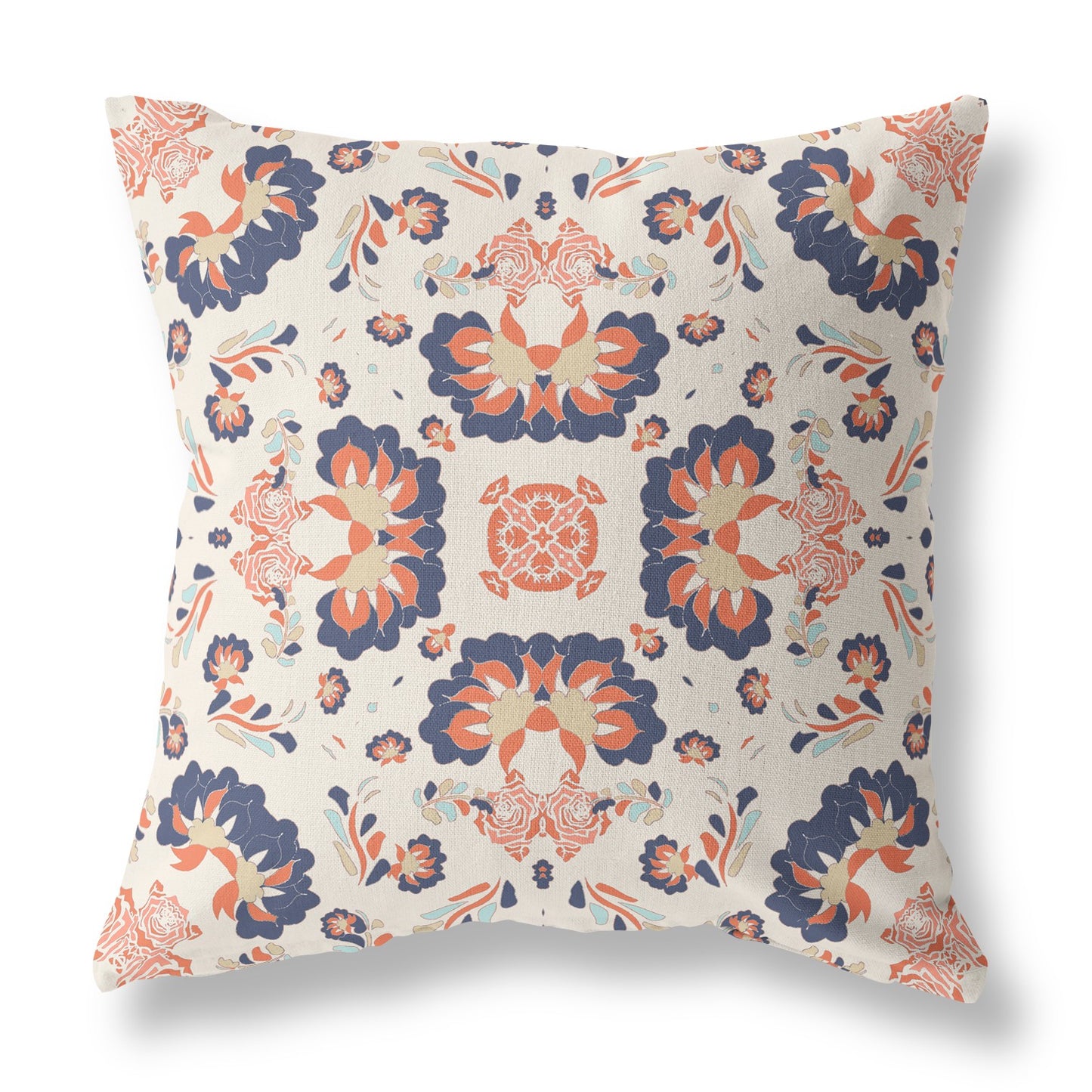 Off White & Blue Floral Suede Pillow