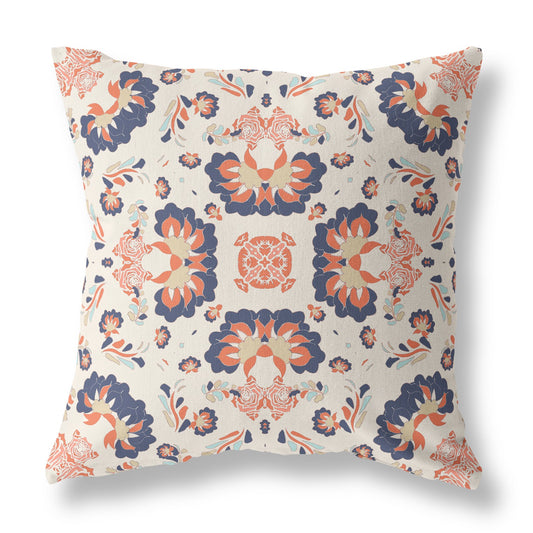 Off White & Blue Floral Suede Pillow
