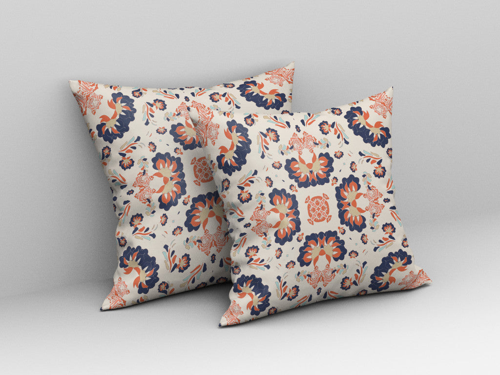 Off White & Blue Floral Suede Pillow
