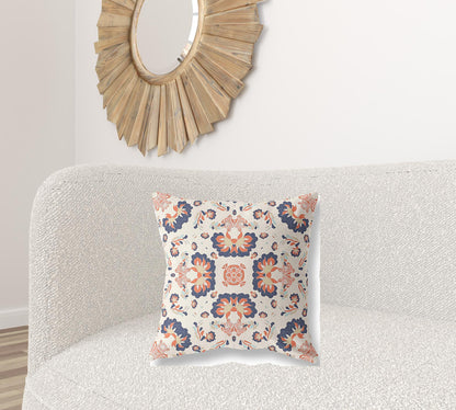 Off White & Blue Floral Suede Pillow
