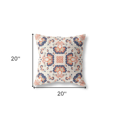 Off White & Blue Floral Suede Pillow