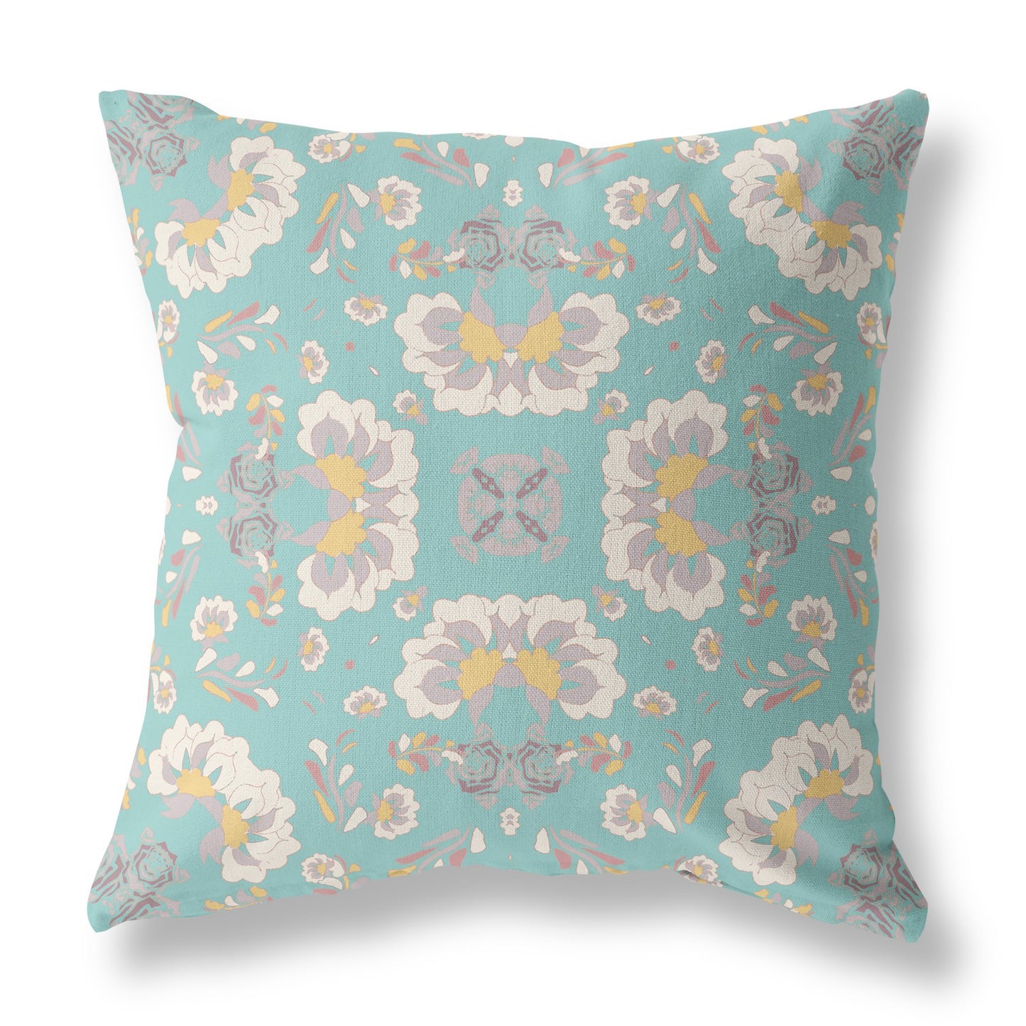 Green & White Floral Suede Pillow