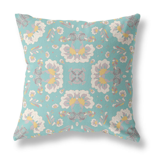 Green & White Floral Suede Pillow
