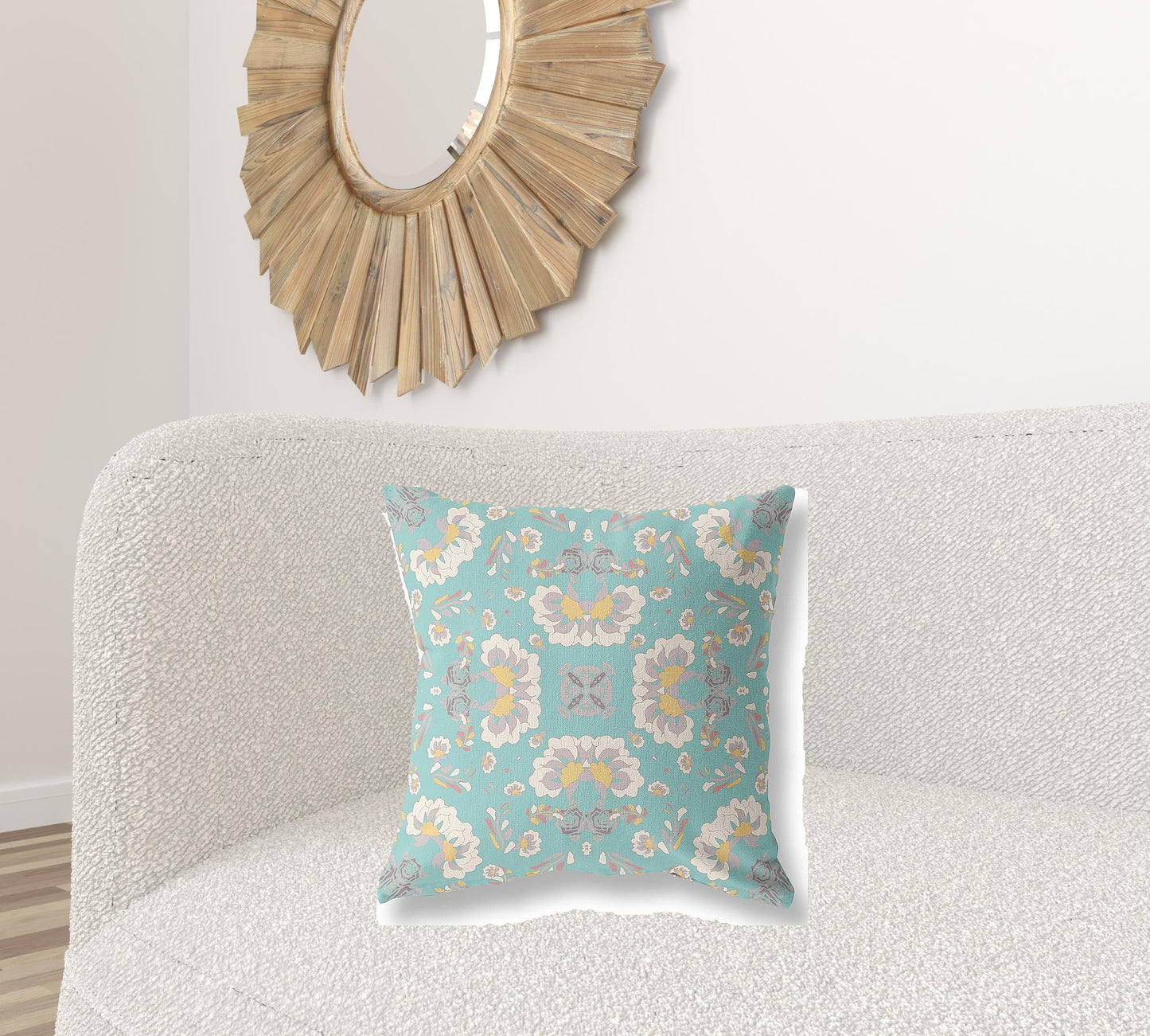 Green & White Floral Suede Pillow