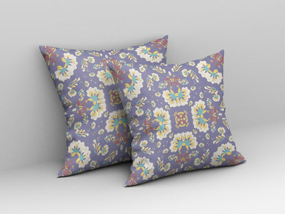 Purple Floral Suede Pillow