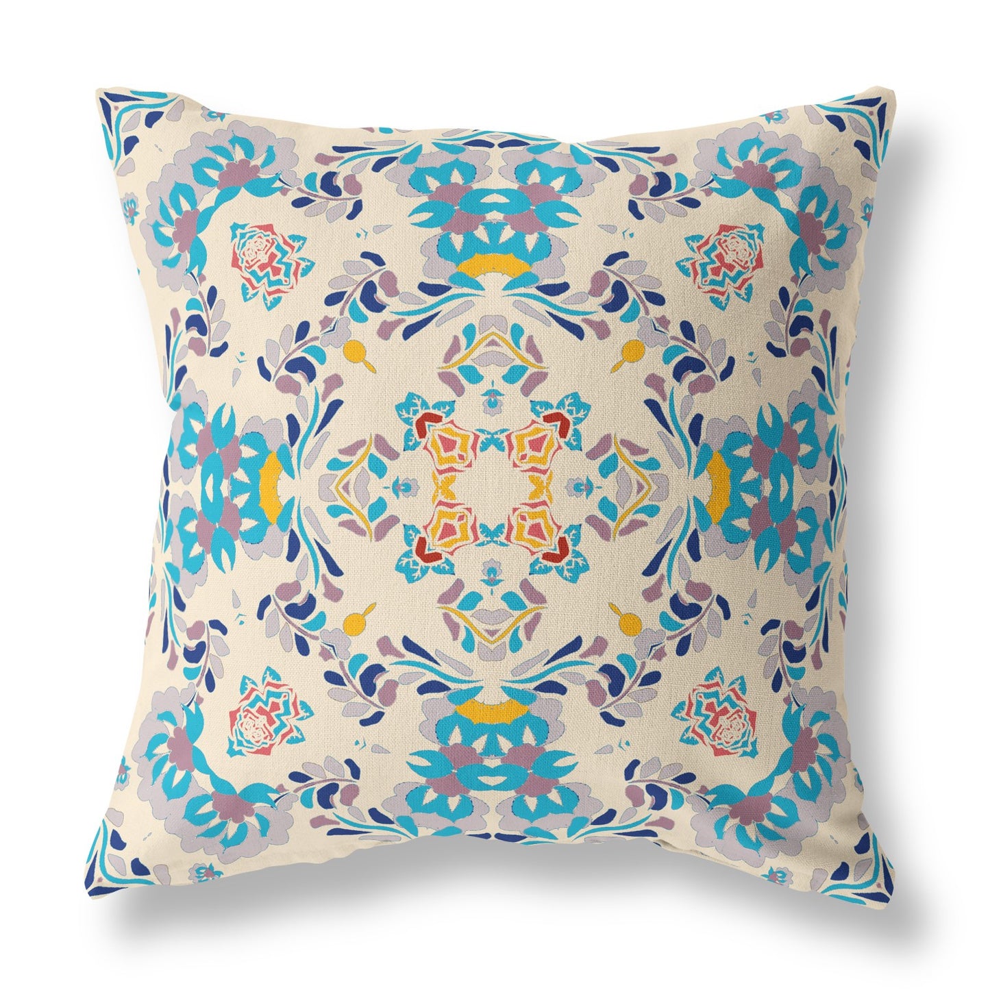 Off White & Blue Abstract Suede Pillow