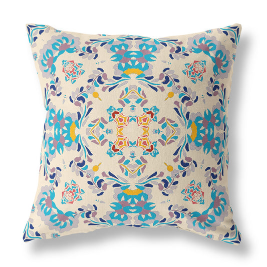 Off White & Blue Abstract Suede Pillow