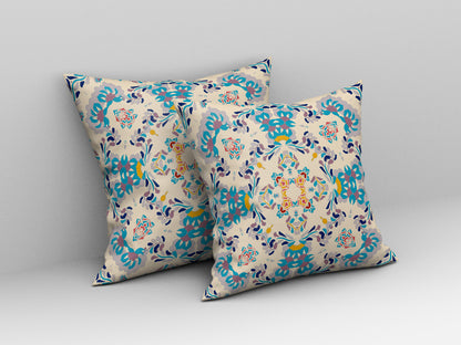 Off White & Blue Abstract Suede Pillow