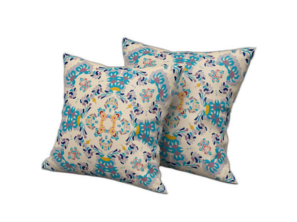 Off White & Blue Abstract Suede Pillow
