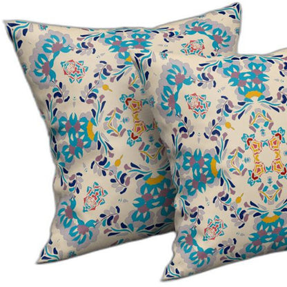 Off White & Blue Abstract Suede Pillow
