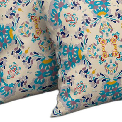 Off White & Blue Abstract Suede Pillow
