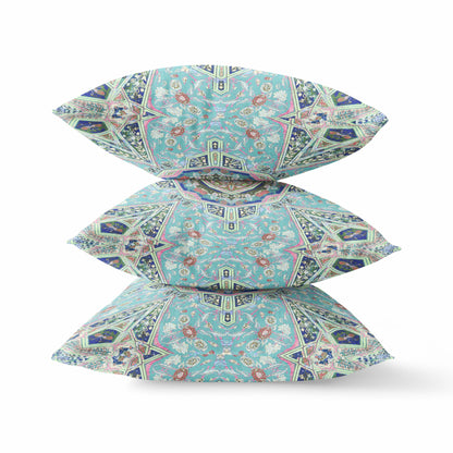 Aqua Microsuede Geometric Pillow