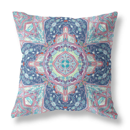 Blue & Pink Microsuede Geometric Pillow
