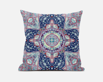 Blue & Pink Microsuede Geometric Pillow