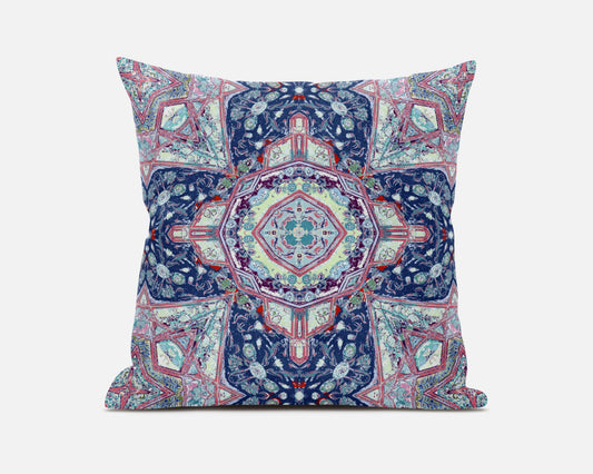 Blue & Pink Microsuede Geometric Pillow