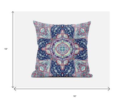 Blue & Pink Microsuede Geometric Pillow