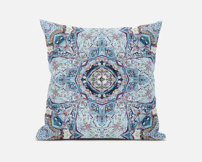 Light Blue Microsuede Geometric Pillow