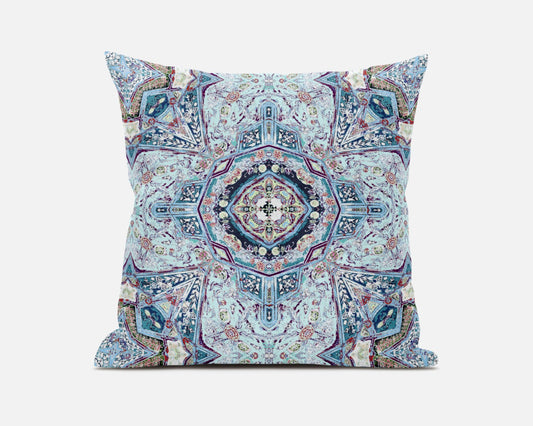 Light Blue Microsuede Geometric Pillow