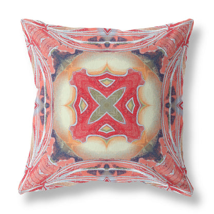 Pink Peach Red Geometric Suede Pillow