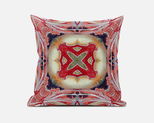 Pink Peach Red Geometric Suede Pillow