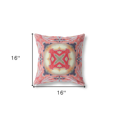 Pink Peach Red Geometric Suede Pillow