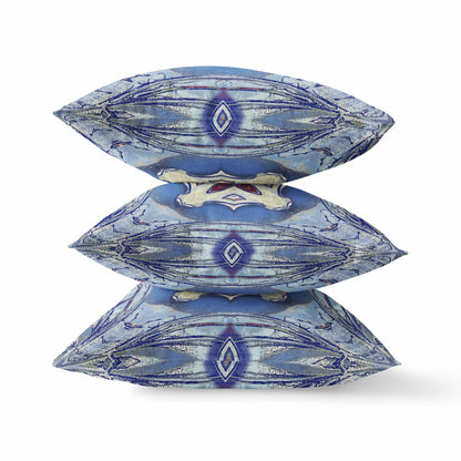 Sky Blue Evening Blue Geometric Suede Pillow