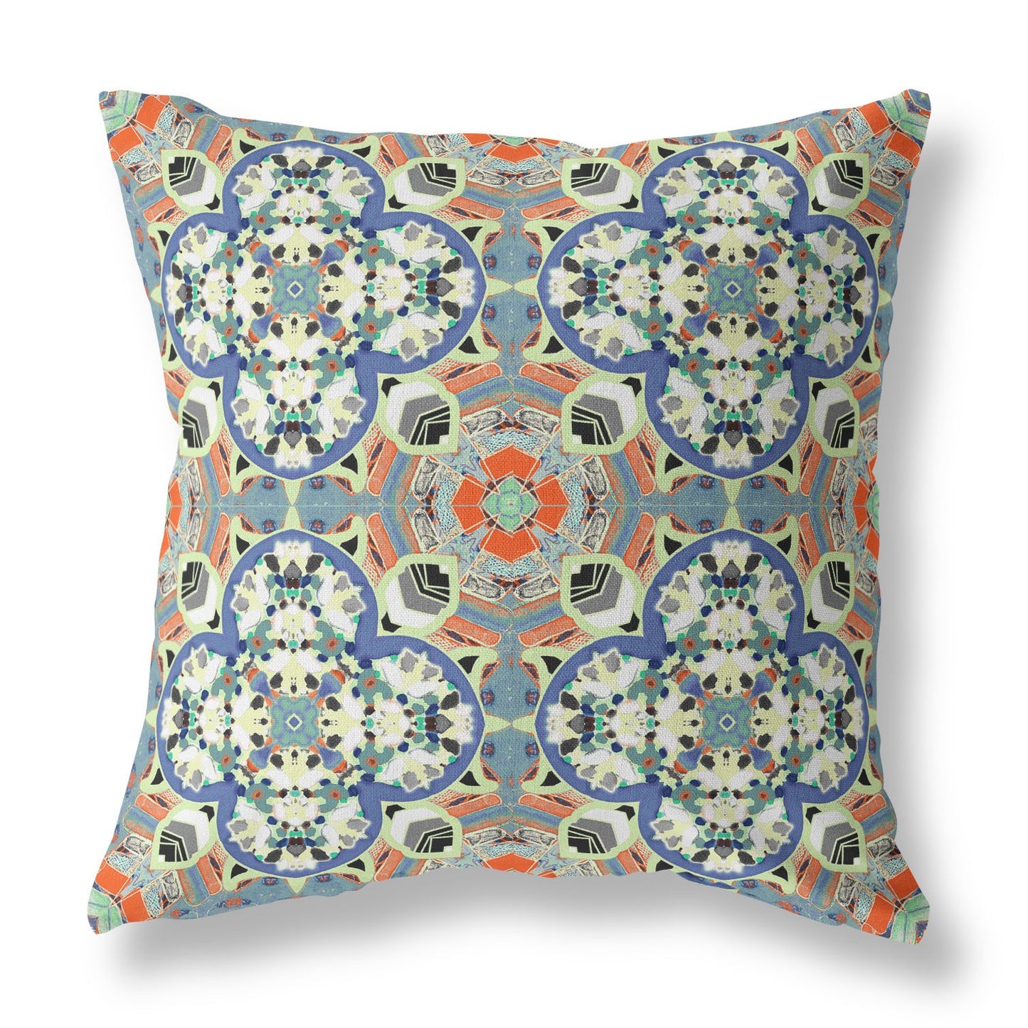 Blue & Orange Microsuede Quatrefoil Pillow
