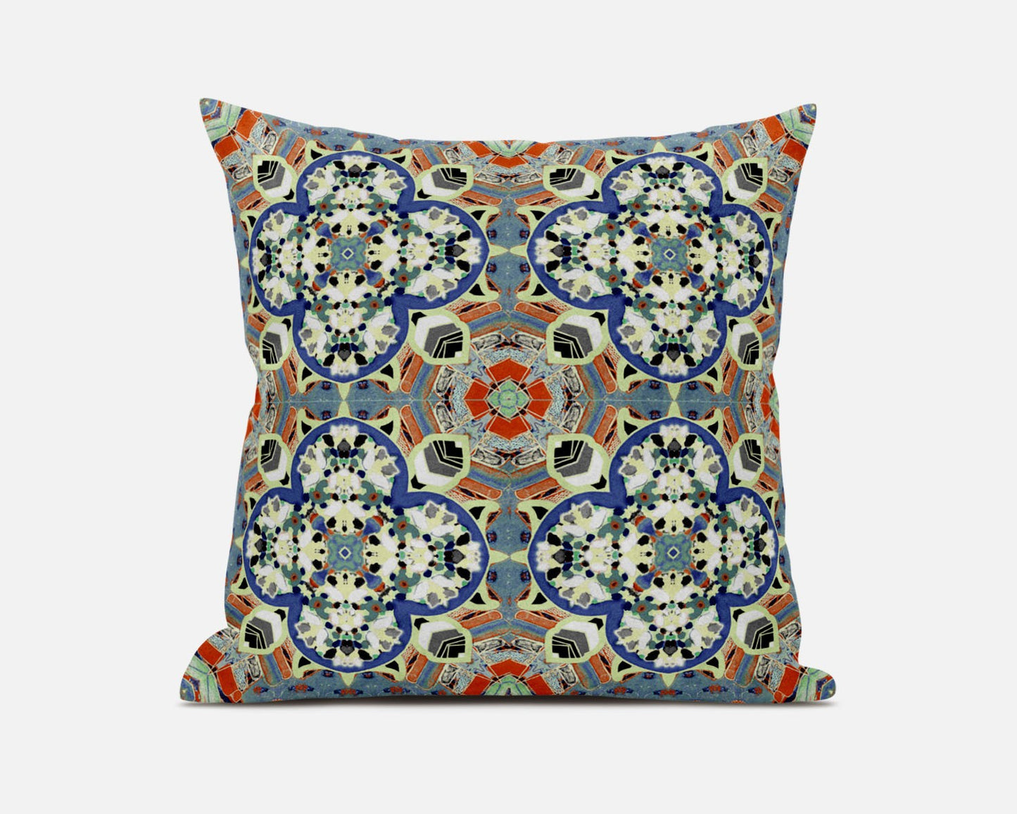 Blue & Orange Microsuede Quatrefoil Pillow