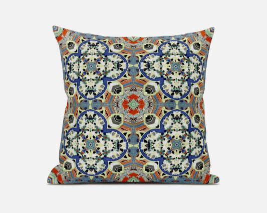 Blue & Orange Microsuede Quatrefoil Pillow