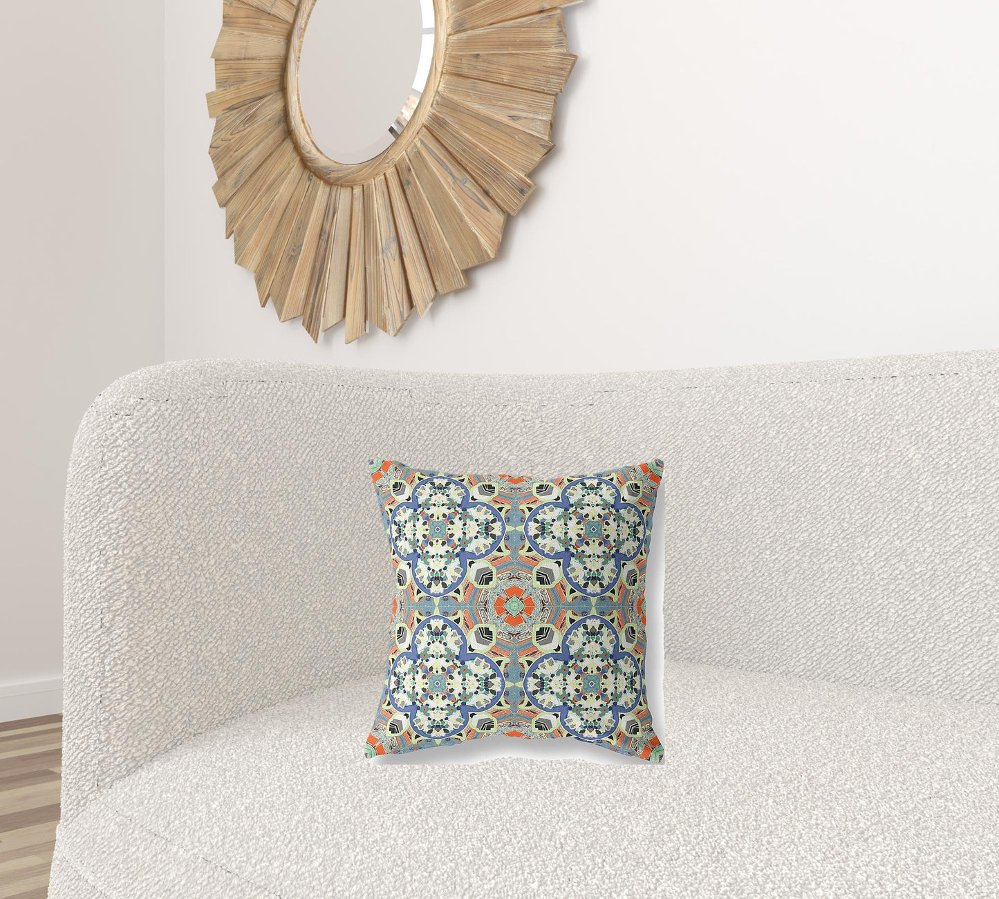 Blue & Orange Microsuede Quatrefoil Pillow
