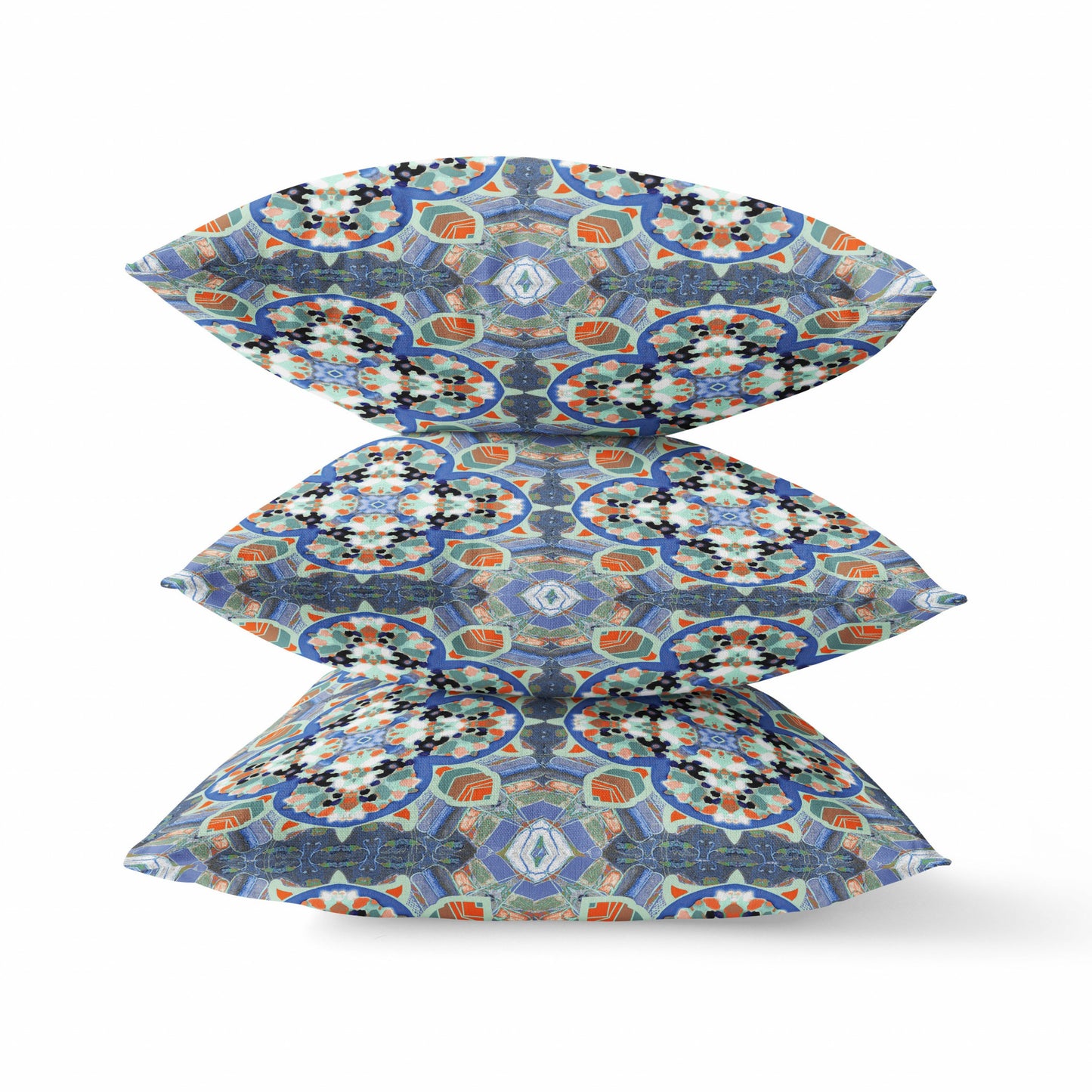 Blue & Orange Microsuede Quatrefoil Pillow