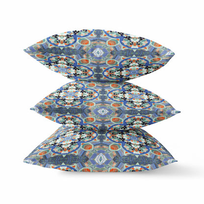 Blue & Orange Microsuede Quatrefoil Pillow
