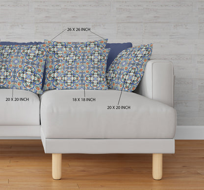 Blue & Orange Microsuede Quatrefoil Pillow