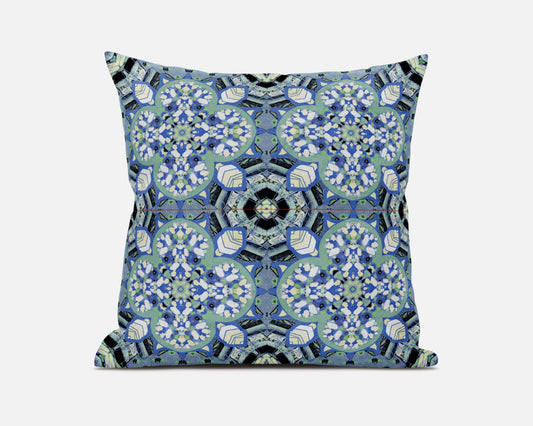 Blue & Green Microsuede Quatrefoil Pillow
