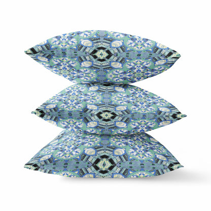 Blue & Green Microsuede Quatrefoil Pillow
