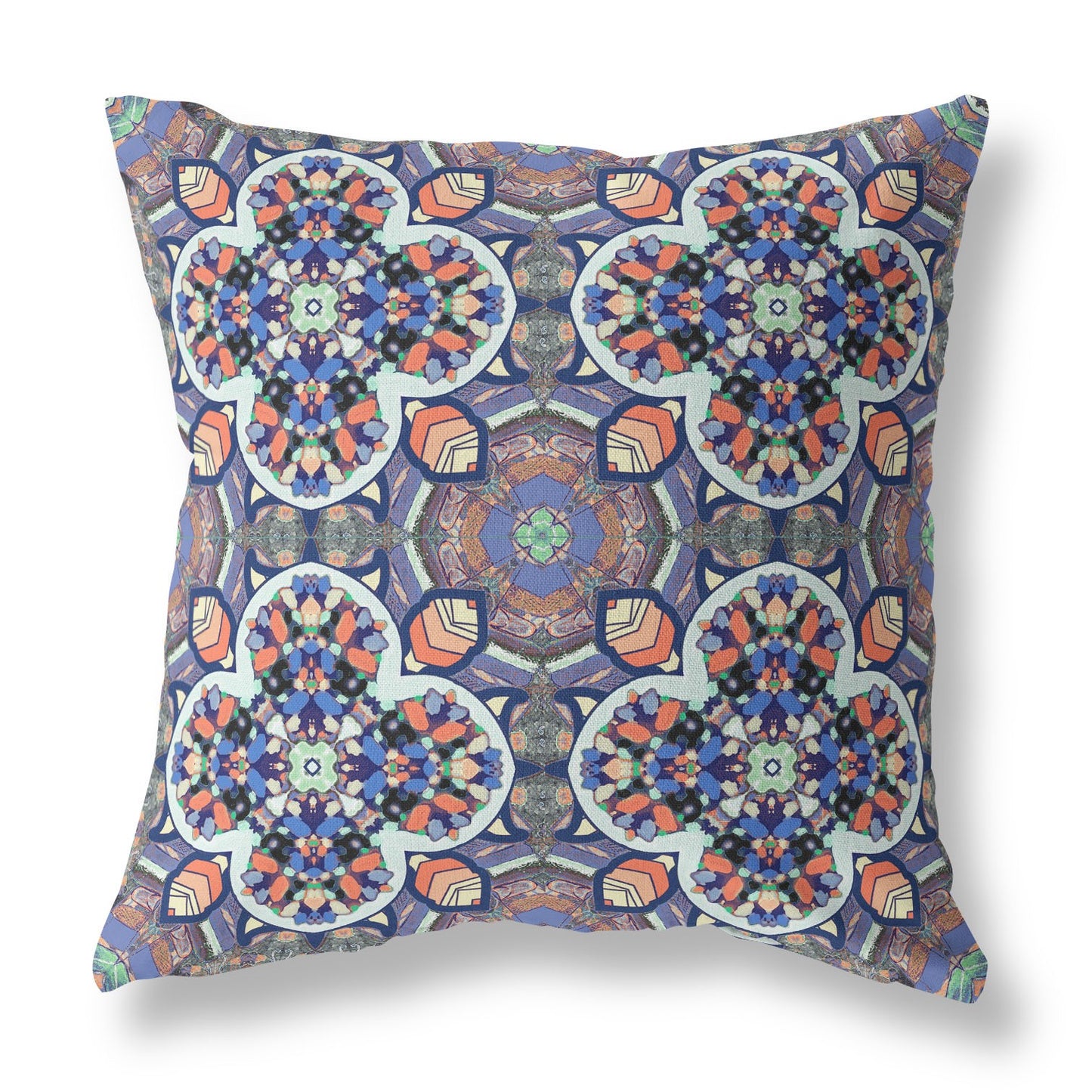 Blue & Orange Microsuede Quatrefoil Pillow