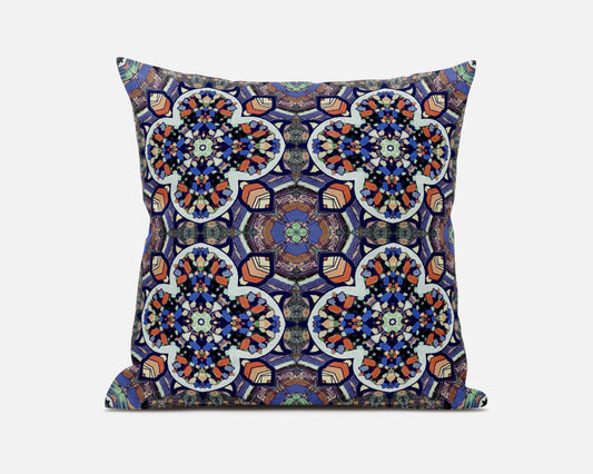 Blue & Orange Microsuede Quatrefoil Pillow