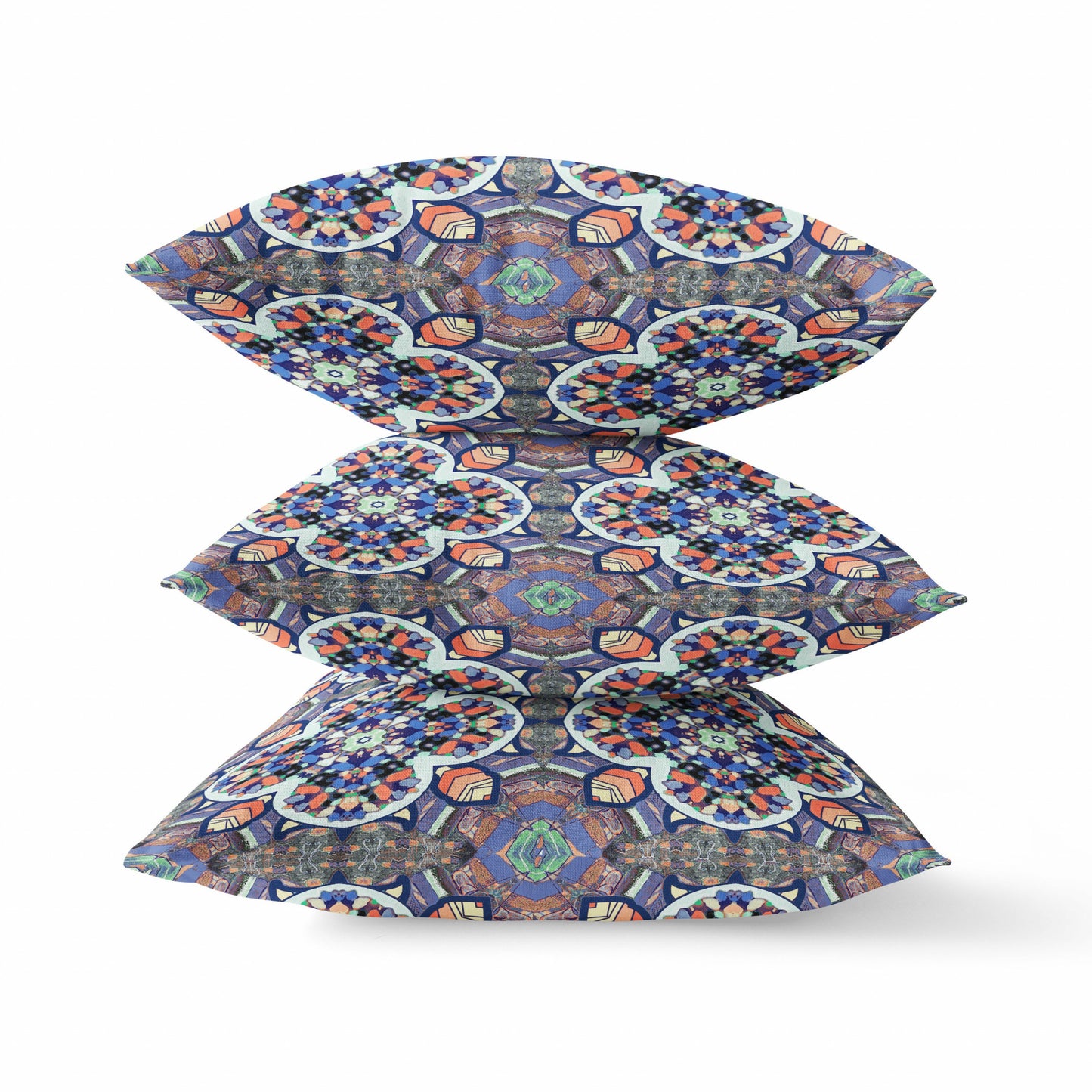 Blue & Orange Microsuede Quatrefoil Pillow